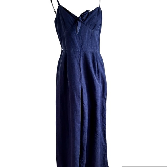 J. Crew Jumpsuit Navy Blue Linen Cotton Tie Front Wide Leg L6968 size 14 - Picture 1 of 16